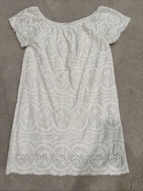 Joie White Eyelet Off-Shoulder Shift Dress